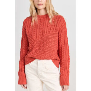 Monrow Merino Wool Cable Red Cotton Knit Sweater Size M